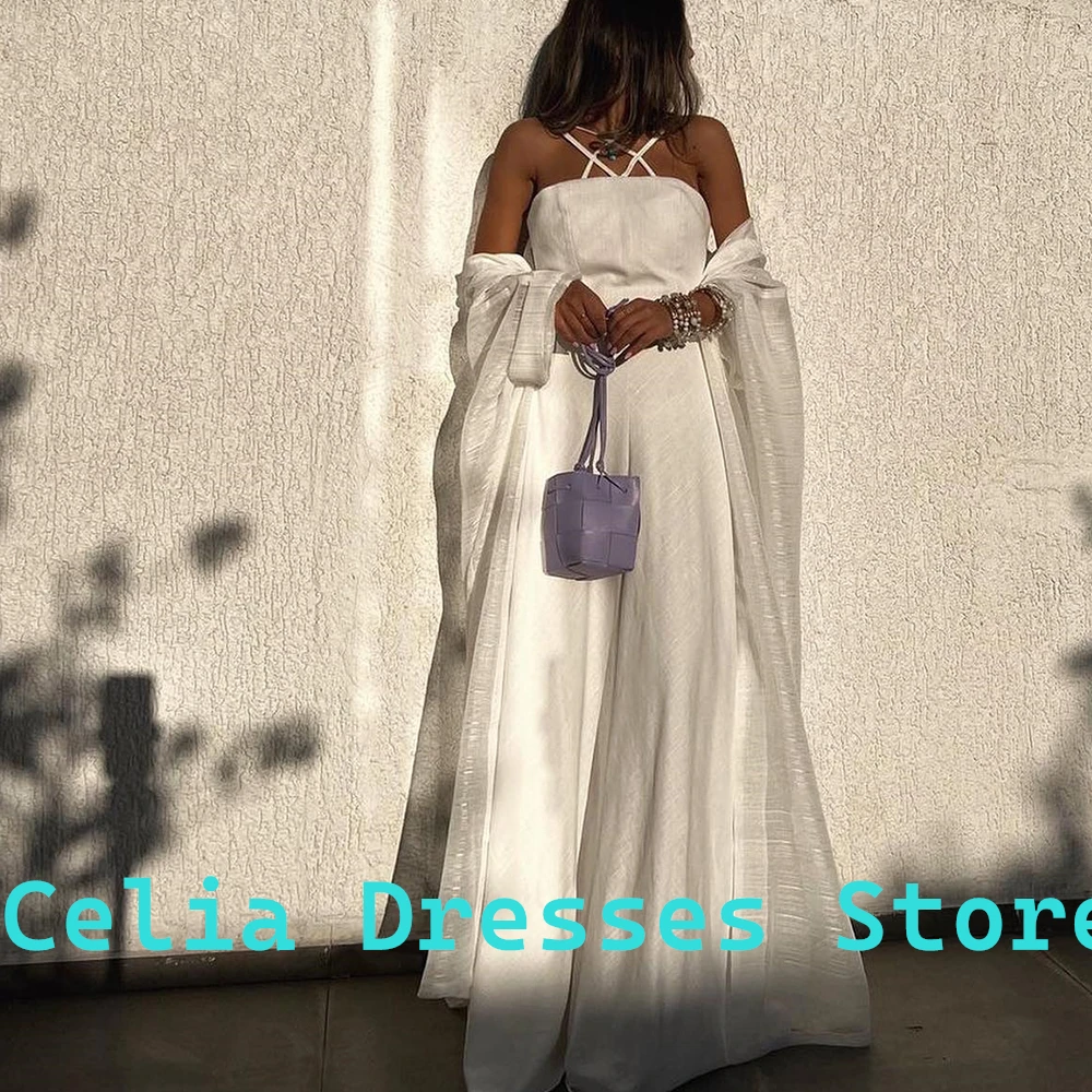 CustomizedWhite Strapless Spaghetti Straps Jersey Evening Dress Elegant Floor Length Formal Straight Long Sleeves Sweep Train Pl