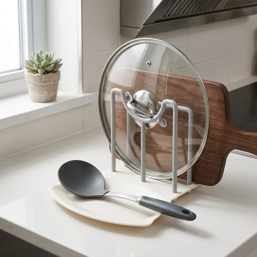 1 Piece Pot Lid Organizer Rack Durable Engineering Plastic for Kitchen Countertop Space Saving Cooking Tool Holder Stand