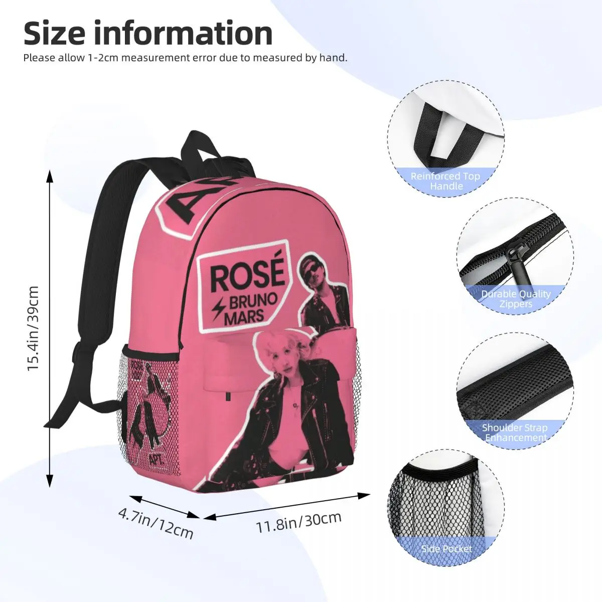 A-APT ROSE-Bruno Mars New Fashionable Pattern School Bag Print Lightweight Backpack 15inch