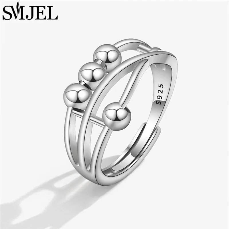 Simple Metal Beads Anxiety Ring Stress Relief Fidget Rings for Women Men Rotate Freely Antistress Spiral Rotate Jewlery