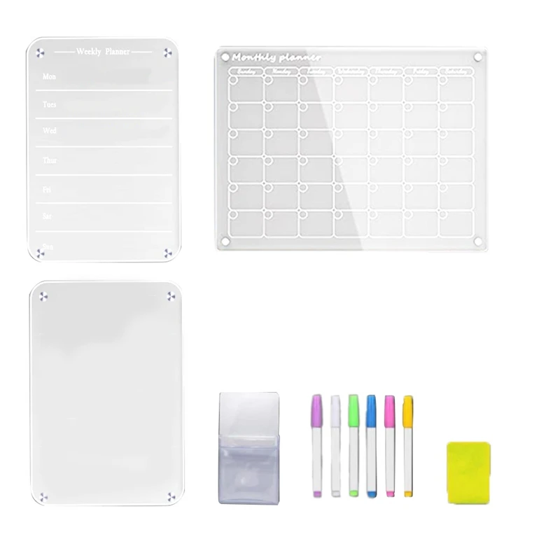 1Set Magnetische Acryl Kalender Voor Koelkast Droog Wissen Board Kalender Wekelijkse Maandelijkse Maaltijd Planner Vel Voor Planning Acryl