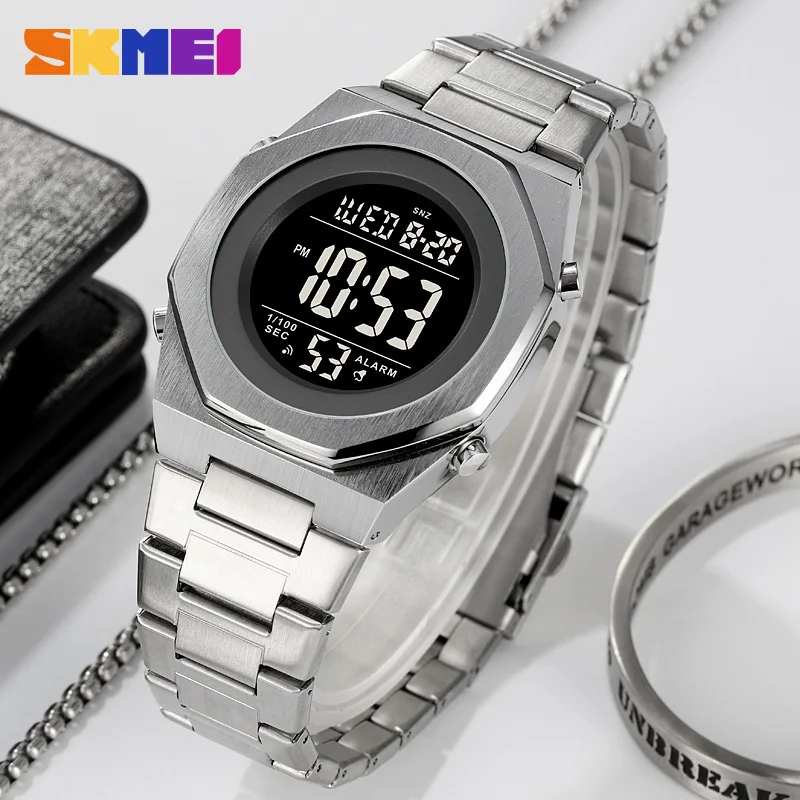Skmei-reloj electrónico con pantalla Digital para hombre, cronógrafo con correa de acero, resistente al agua, Ideal para deportes al aire libre y estudiantes