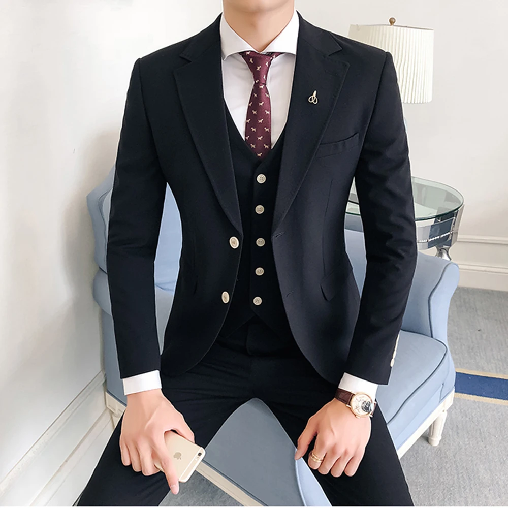 

Men Suits For Wedding Business Casual Party Suit For Men Slim Fit Notched Lapel 3 Piece （Blazer + Vest + Pants）Costume Homme