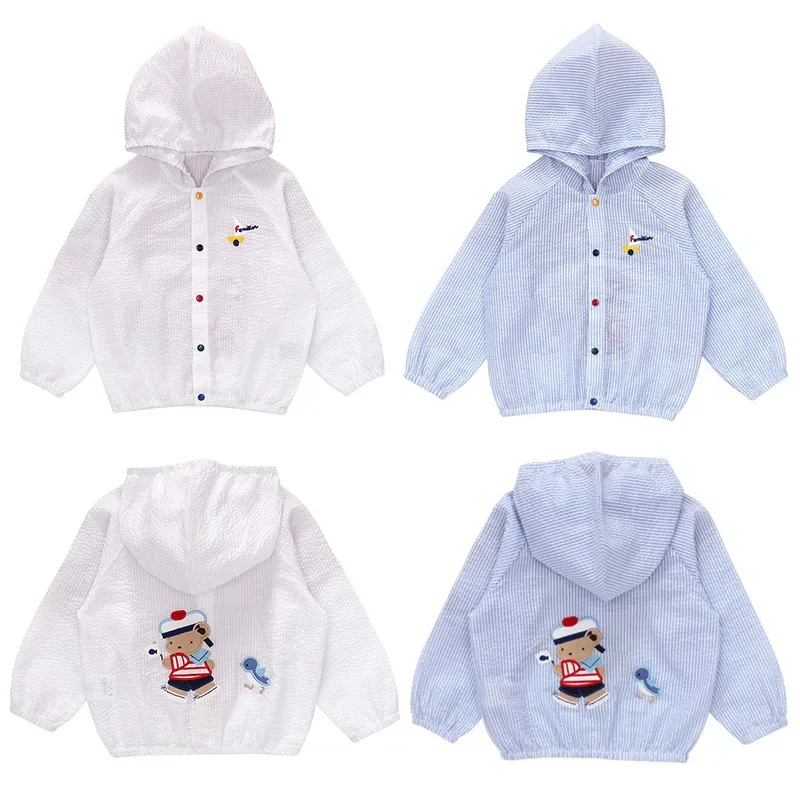 Children's Jackets Cartoon Navy Bear Sailboat Embroidered Coat Baby Cardigan Summer Air-conditioned Clothing Sunscreen Jacket