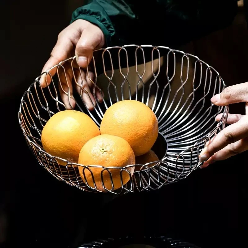 Metal Pallet Stainless Steel Fruit Bowl Transparent Base High-legged Fruit Platter Desktop Storage Container Kitchen Organizer