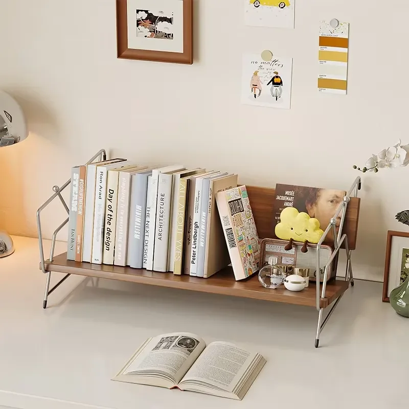 Steel Desktop Bookshelf for Student Dormitory Office Desk Storage Rack Modern Bookcase Display Shelf Household Furniture
