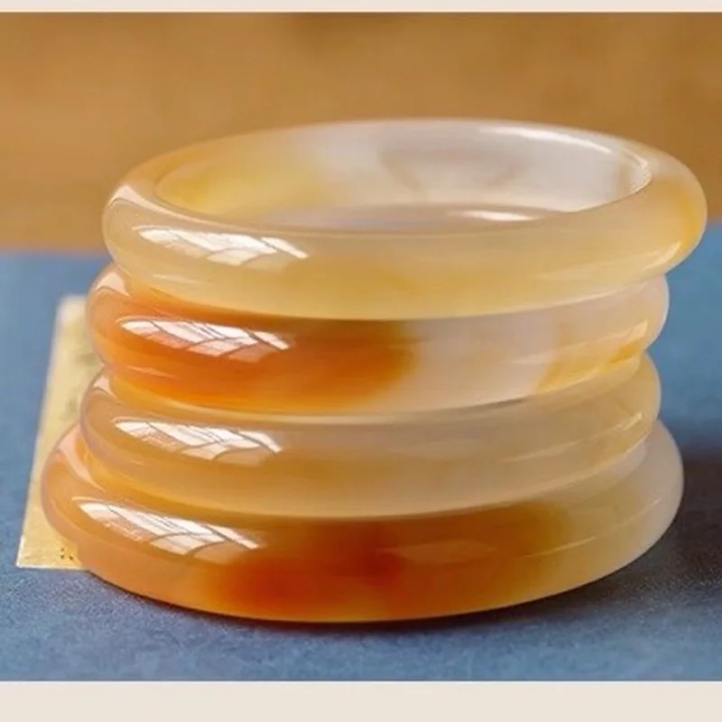 Natural agate jade women, wide band, small koi fish design, light yellow beauty bracelet, gift for friends and best