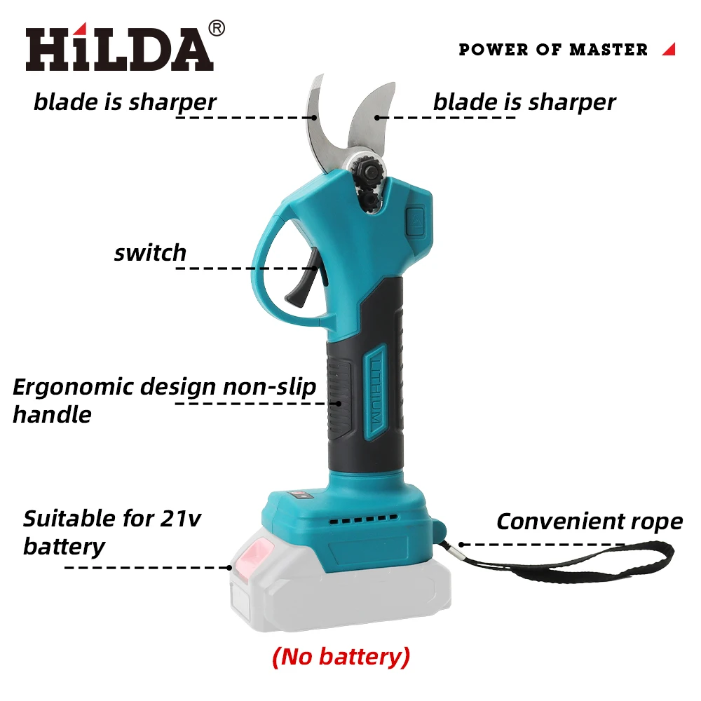 HILDA Bürstenlose elektrische Gartenschere, Gartengerät, kabellose elektrische Gartenschere, Obstbaum für 18 V Batterie, Astschneider – Detail 1
