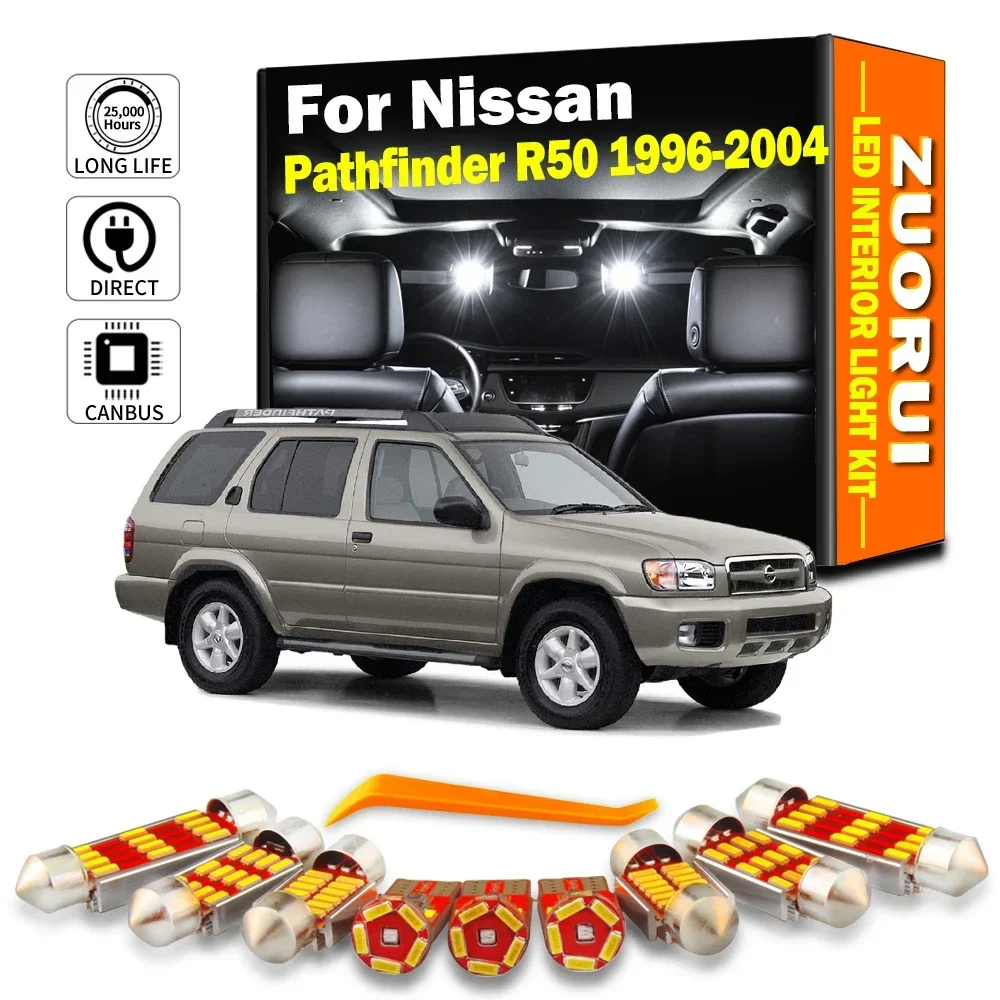 ZUORUI 14Pcs For Nissan Pathfinder R50 1996- 1999 2000 2001 2002 2003 2004 Sunvisor Bulbs LED Interior Reading Trunk Light Kit