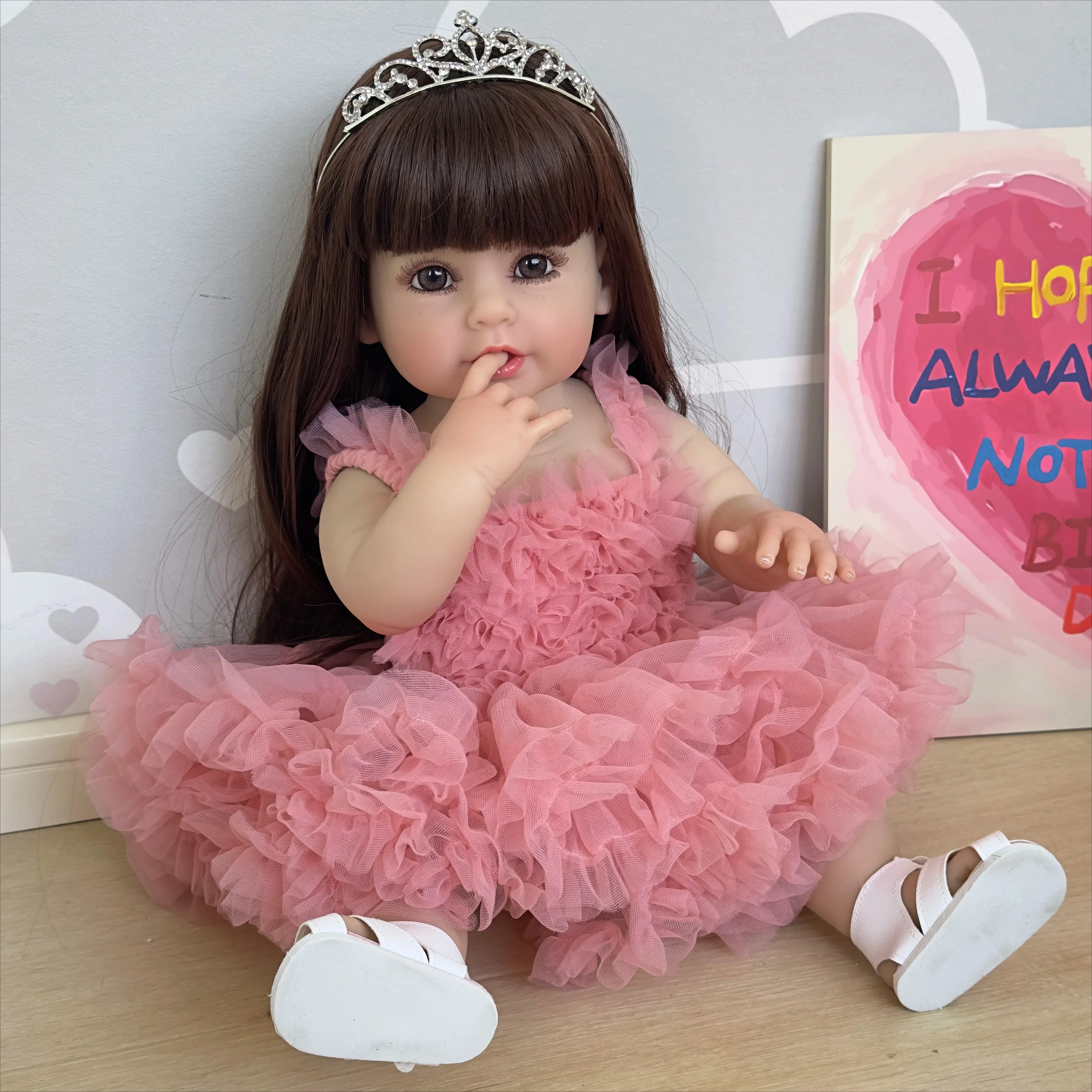 Realistic Toddler Girl Doll with Pink Dress