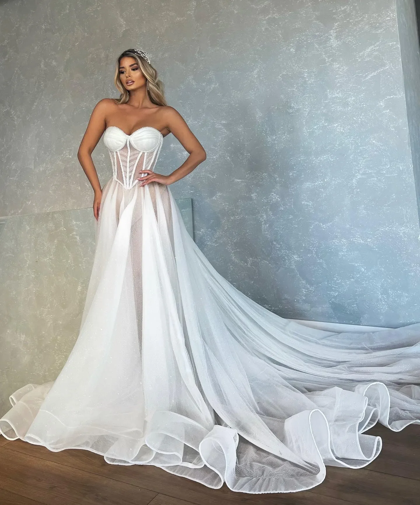 Vestidos De Novia De tul plisados con escote en forma De corazón, vestidos De Novia sexis De talla grande, a la moda