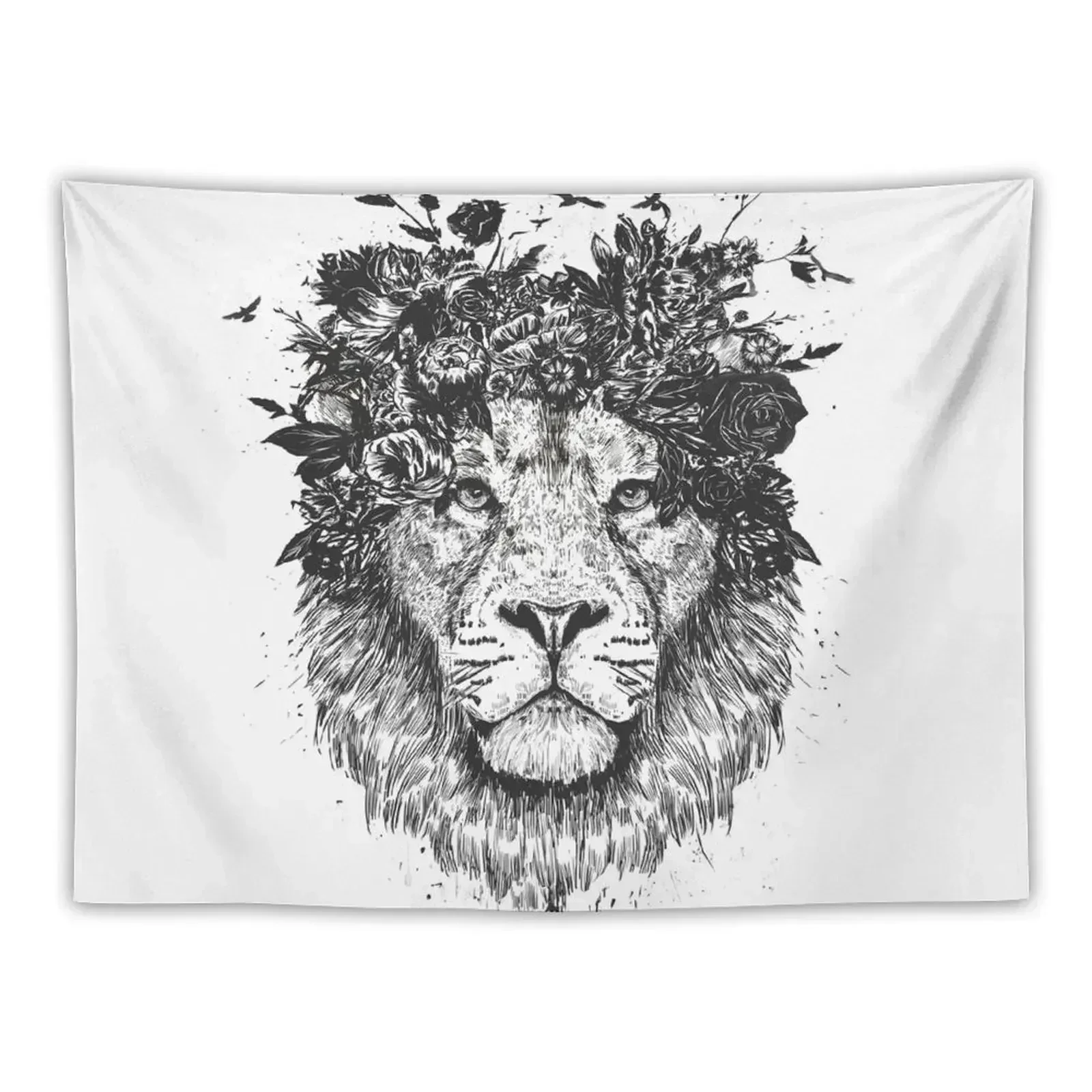 

Floral lion (bw) Tapestry Decorative Wall Mural Kawaii Room Decor Bedroom Decorations Room Aesthetic Tapestry