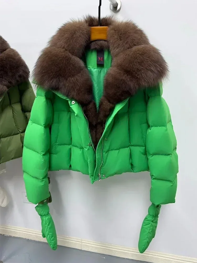 2025 Natural Fox Fur Collar Goose Down Jacket Women Luxury Down Jacket Huge Warm Puffer Jacket Casual Parka Outwear Down Coat