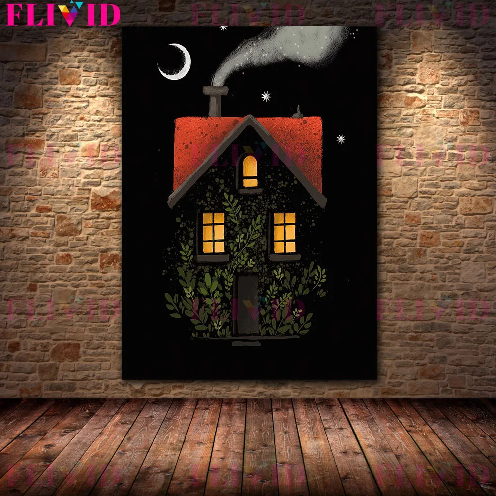 Moon Witchcraft,Moths,Bat Brides,Ghosts And Skeleton Plants Wall Art Canvas Painting Wicca Art Poster And Print Home Decoration