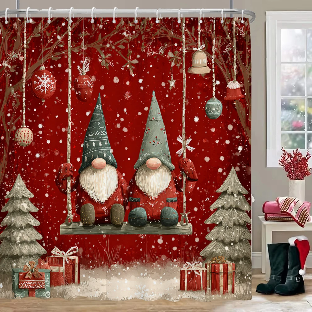 

Merry Christmas Shower Curtain, Bathroom Curtain, Santa Claus elves Shower Curtain, home decoration Christmas Curtain with Hook