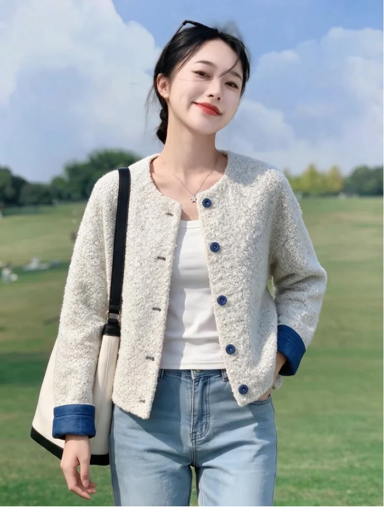 Lamb Fur Jacket Women's Thickened Cotton Loose Short Style Lamb Velvet Circle Cotton Clothes Warm Gentle Style Casual Outerwear