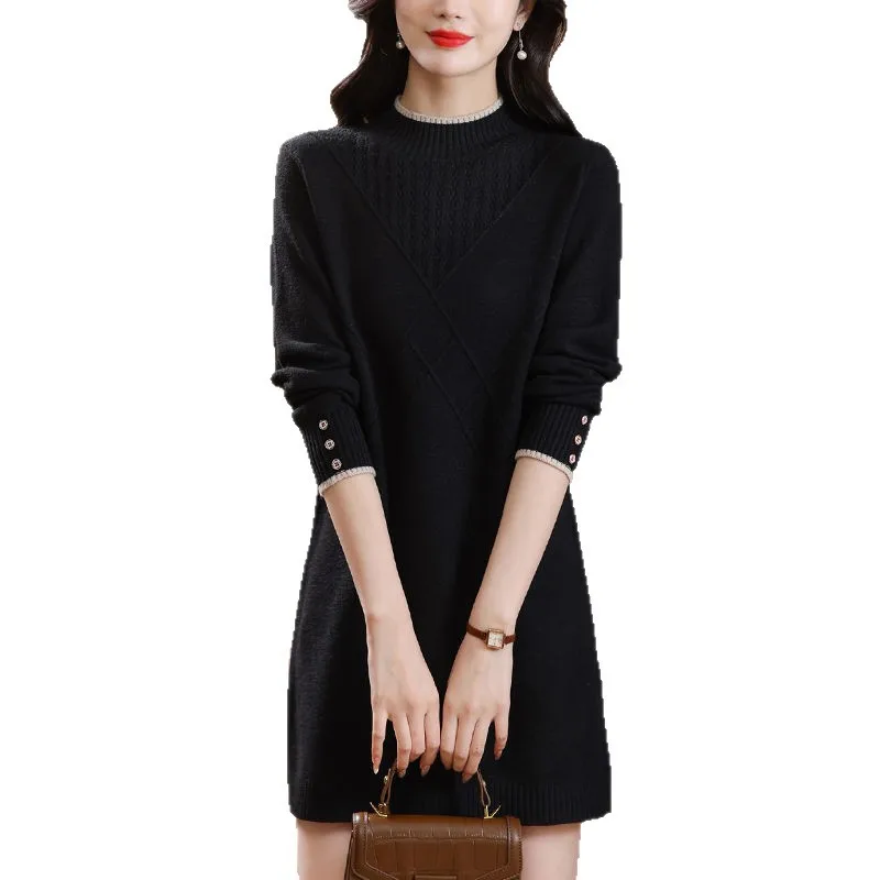 

Autumn Winter Women Sweater Pullover New Solid Color Mid Long Knitted Sweater Half Turtleneck Sweater Female Bottoming Shirt