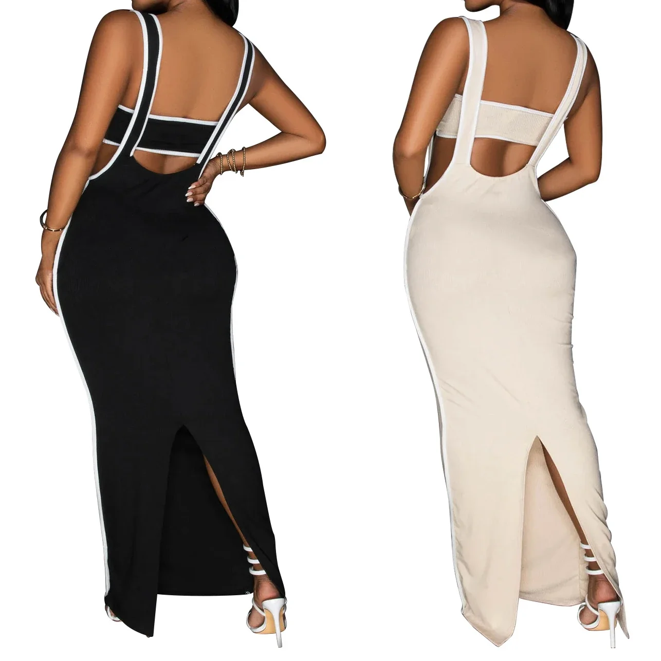 Birthday Dress For Women's Dress Sexy Halter Two-piece Long Dress Backless Fashion Elegant Party Evening Prom Dresses XSY20