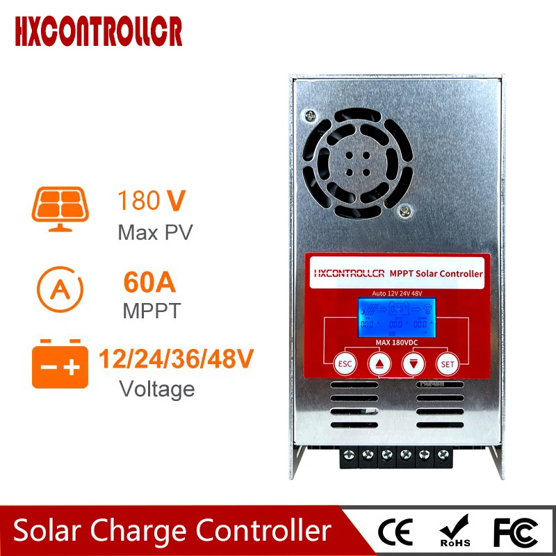 

MPPT Solar Charge Controller 60A Battery Charger 12V 24V 36V 48V Auto Max PV 180VDC For Lead Acid Lithium Battery