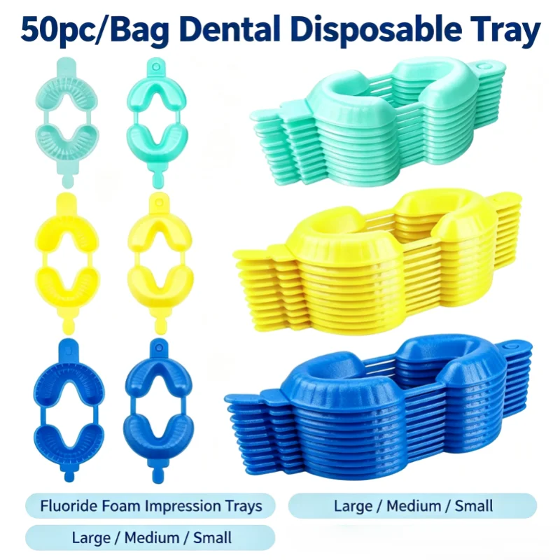 50pc/Bag Dental Disposable Tray Fluoride Foam Impression Trays Dentistry Instrument Dentist Materials Large Medium Small