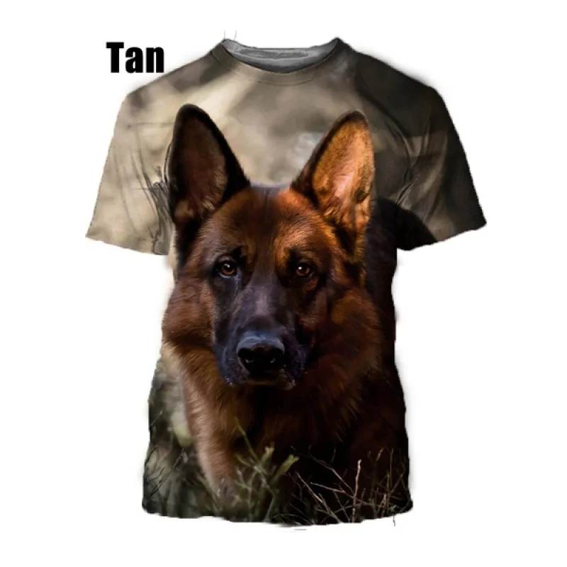 Summer Short-sleeved Cute Dog German Shepherd 3D Pattern Printing Breathable Round Neck Top T-shirt Size XS-5XL