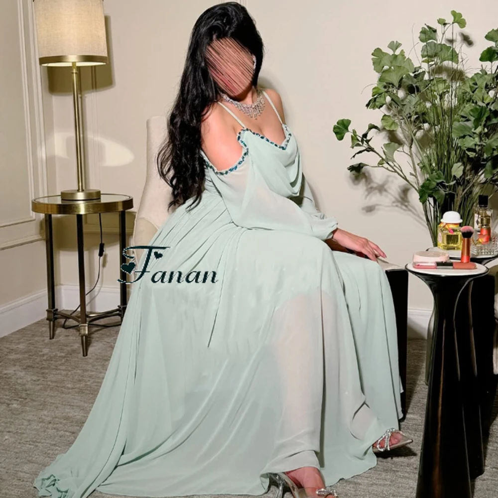 Personalizado bebê azul barco pescoço chiffon vestido de noite meia fora do ombro mangas cristal vestido de festa a linha até o chão vestido de baile