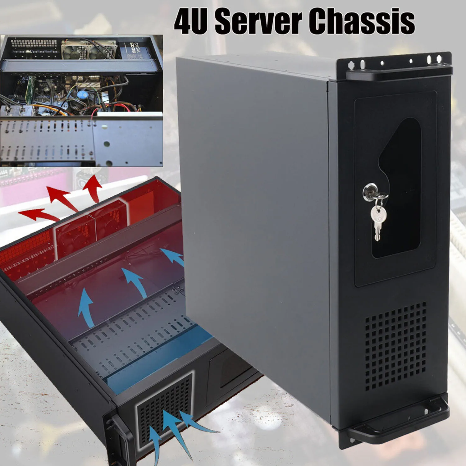 Chasis de Servidor 4U, Caja de Montaje en Rack, Computadora de Escritorio Compacta, Chasis de Servidor Mini-ITX/M-ATX con Bloqueo y Llave