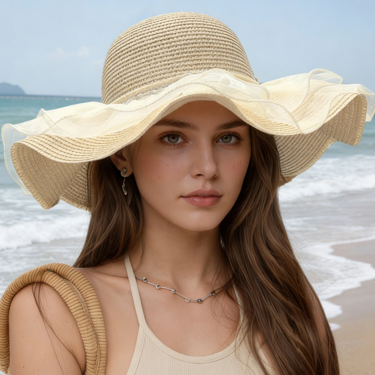 Damen-Strohhut, Modischer Outdoor-Reise-Strandhut, Vielseitiger Sommer-Sonnenschutzhut, Faltbarer Strohhut mit breiter Krempe, Unverzichtbar – Detail 2