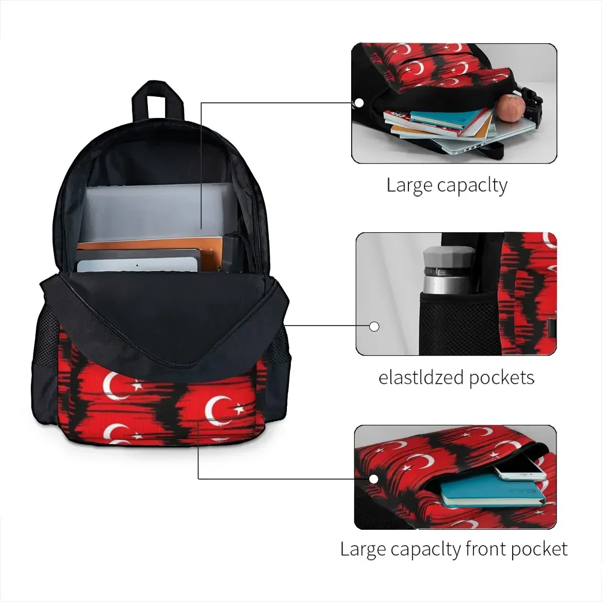 Turkey Flag Backpacks Boys Girls Bookbag Students School Bags Cartoon Kids Rucksack Travel Rucksack Shoulder Bag Large Capacity