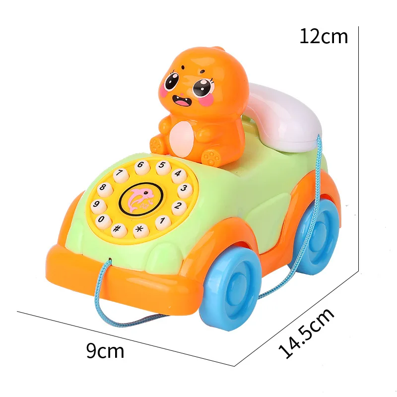 New Kids Fun Cartoon Cute Little Animal Pull String Telephone Car Toy With Light Music Baby Toddler Early Learning & Puzzle Toys