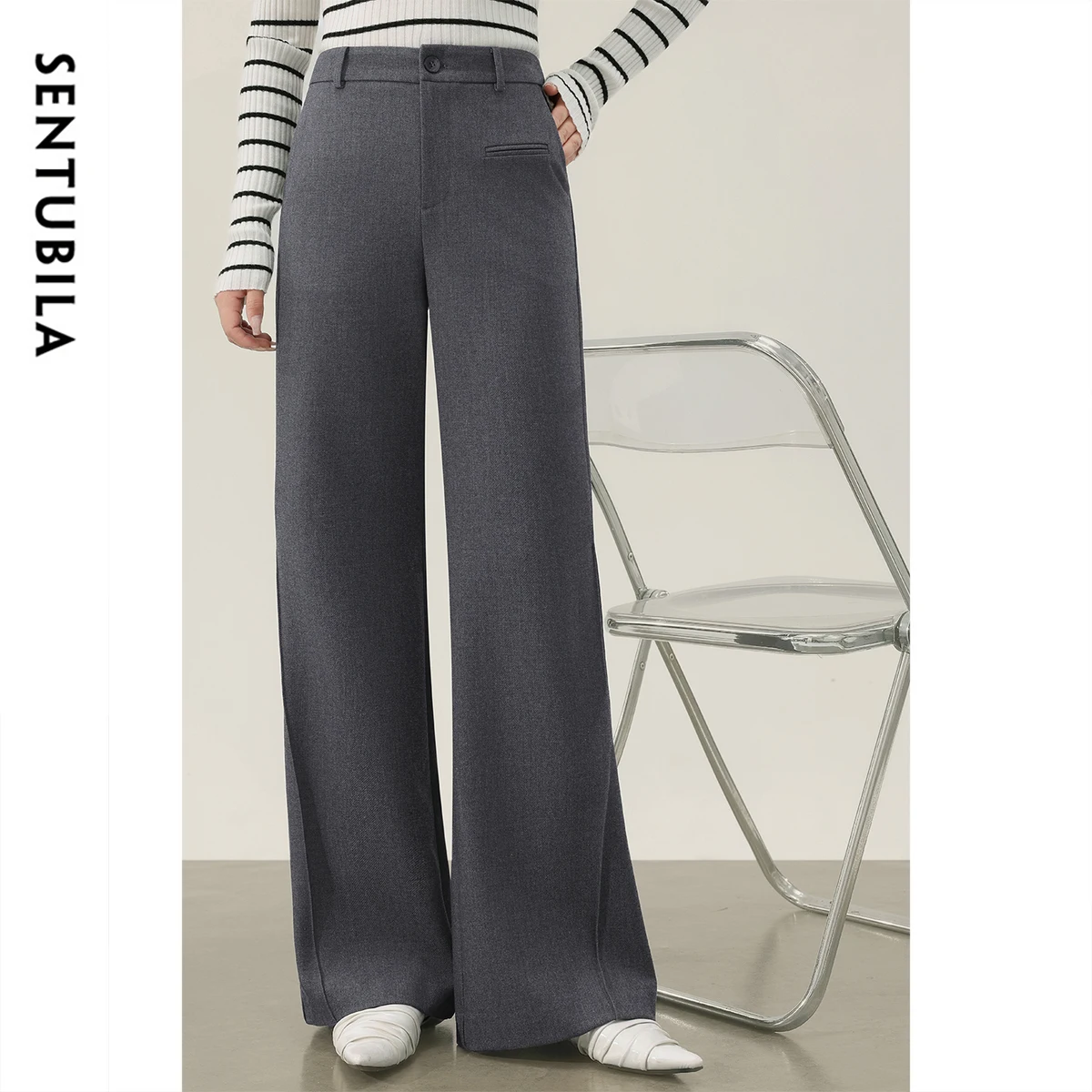 

SENTUBILA Women's Pants Autumn 2025 Gray Flared Trousers High-Waisted Office Lady Long Solid New 153KH2111