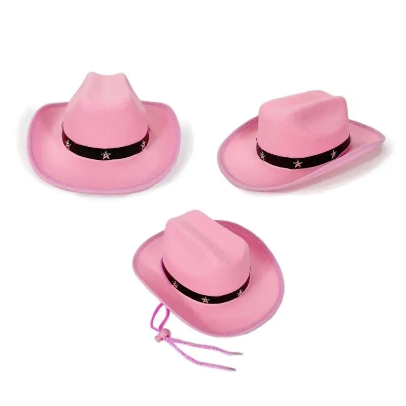 39BD Durable Cowboy Hats For Children Ages 3-12 With Stylish Star Studs And Adjustable Fit