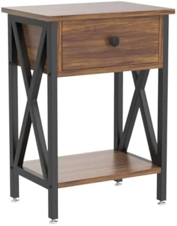 X-Design Side End Table Nightstands, Night Stand, prateleira de armazenamento com gaveta Bin, sala de estar, quarto, lounge, conjunto de 2, Nightstands modernos