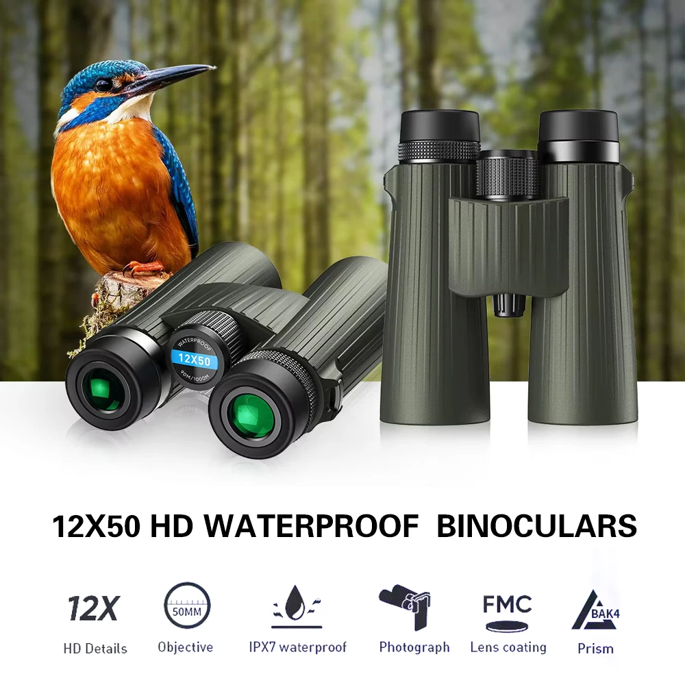 Professional and Strong BAK4 IPX 7 Waterproof Camping Equipment 12X50 Telescope Bird and Star Watching Phone External Telescope