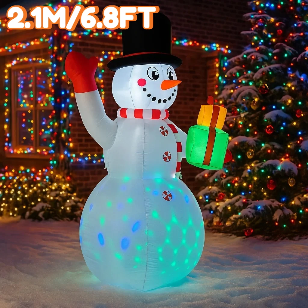 2.1M/6.8FT Inflatable Snowman with Gifts Outdoor Lights LED Home Holiday Lighting Decorations Yard Xmas Ornaments Decor Supplies