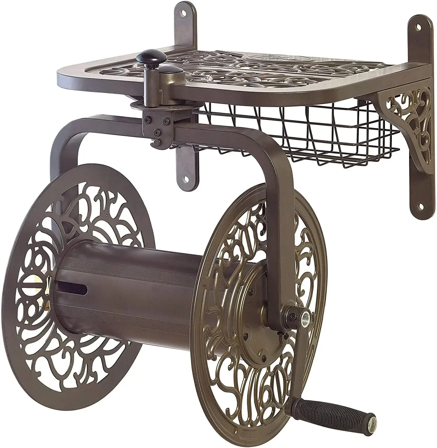 USA.Liberty Garden 714 Decorative Cast Aluminum Navigator Rotating Garden Hose Reel, Holds 125-Feet of 5/8-Inch Hose - Bronze