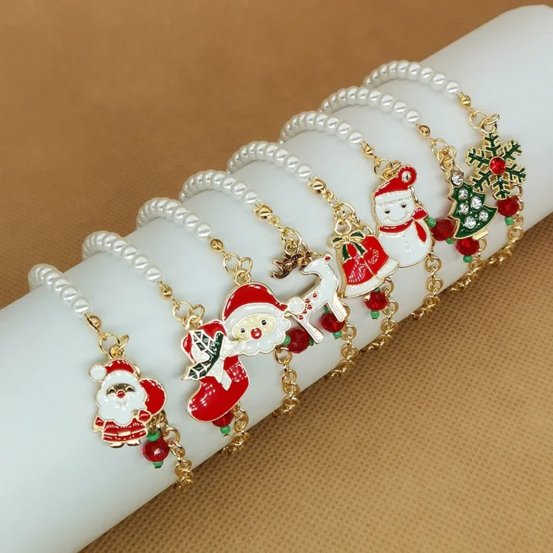 

1pc Bracelet for Girls Jewelry Alloy Tree Old Man Snowman Elk Snow Bell Christmas Bangles Acier Inoxydable Luxe Chain 2025 New