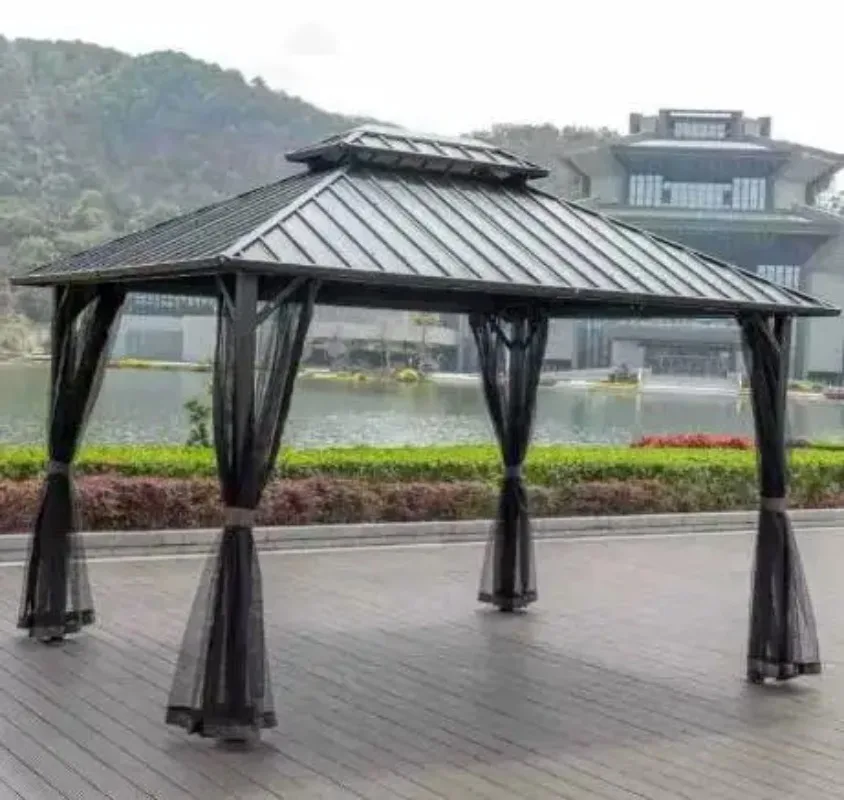 Aluminum Frame Canopy Gazebo Bimetallic Roof Outdoor Furniture Pavilion Hard Top Permanent Mosquito Net Gazebo Gazebo