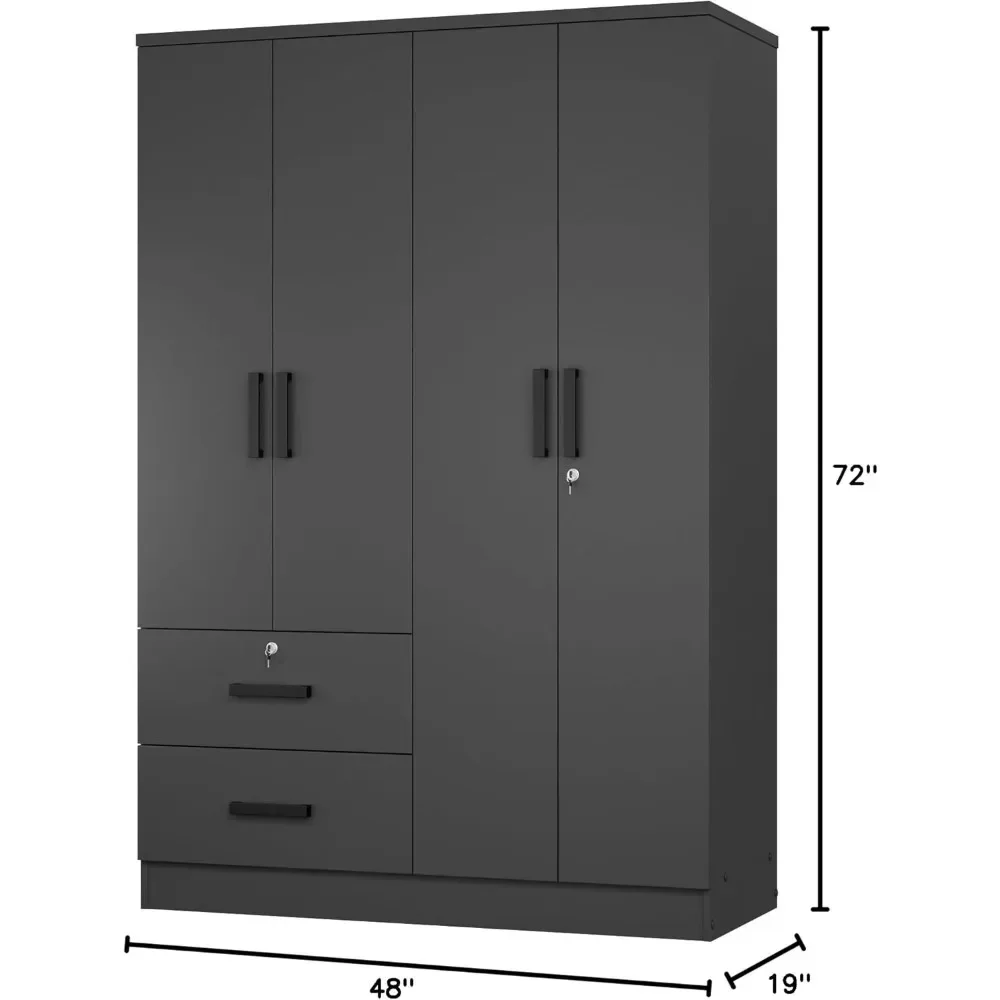 4 Doors Wardrobe 2 Drawers with Shelves 72