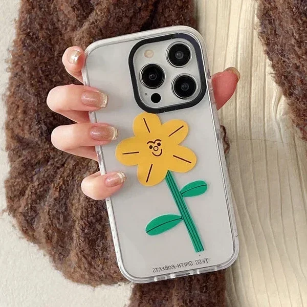 

2.0 Version Acrylic Upgrade Border Yellow Flower Phone Case Cover for IPhone 11 12 13 14 15 16 Pro Max Case for IPhone 16 Pro