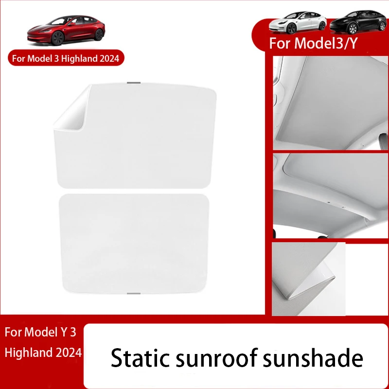 Electrostatic Sorption Sunshade Sun Protection Sunroof Covers Front Rear Glass Skylight Summer Cooling for Tesla Model 3 Model Y