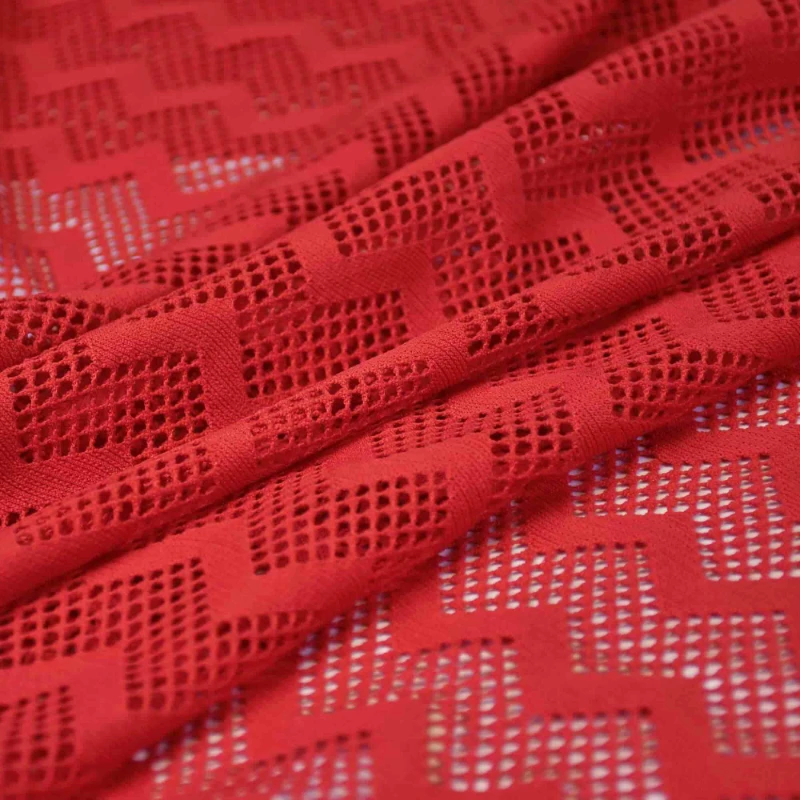 Lace Fabric Elastic Knitted Hollow White Big Red Skirt Diy Background Clothing Design Apparel Sewing Cloth for Per Meter