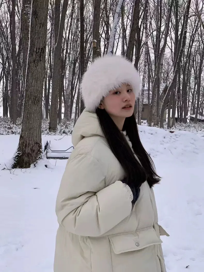 Onza 90 Du down Jaet con capucha de longitud media para mujer Color puro invierno nuevo Sle tela de nailon cálida cierre de cremallera viaje Sle