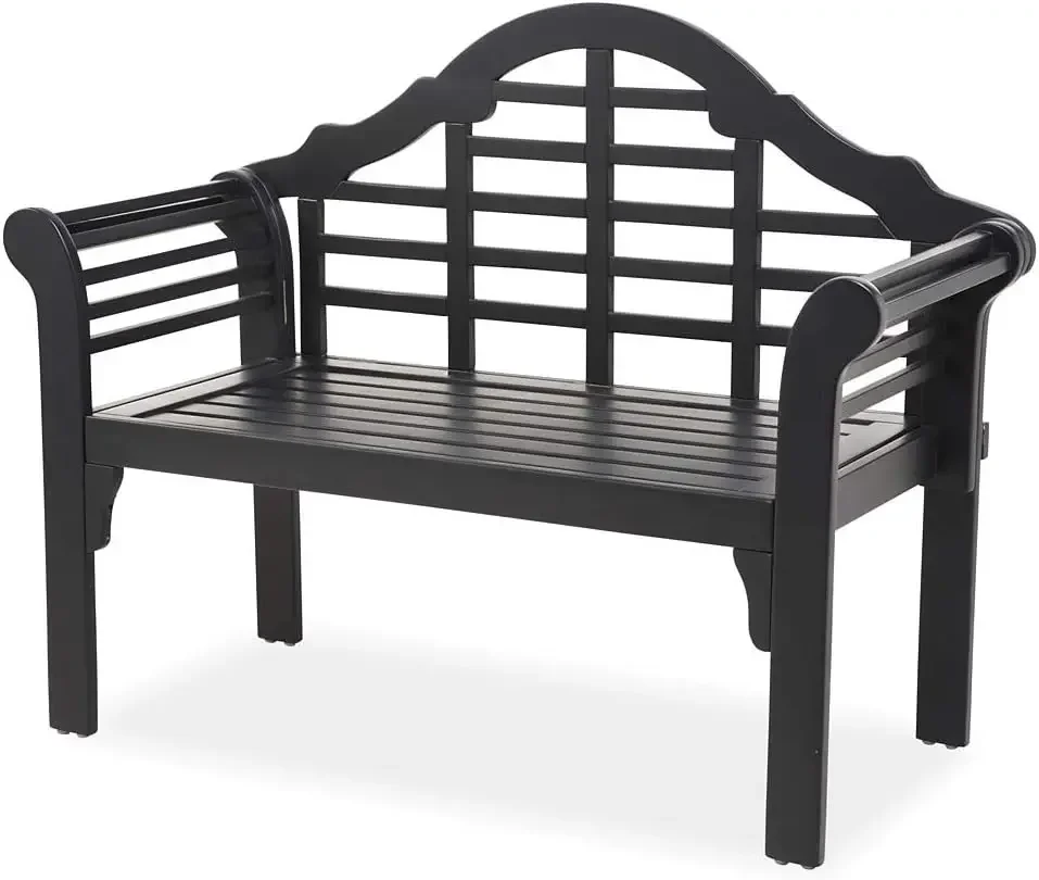 Plow & Hearth Weatherproof Lutyens Outdoor Bench | Holds Up To 400 lbs | Garden Patio Porch Park Deck Wood  Black