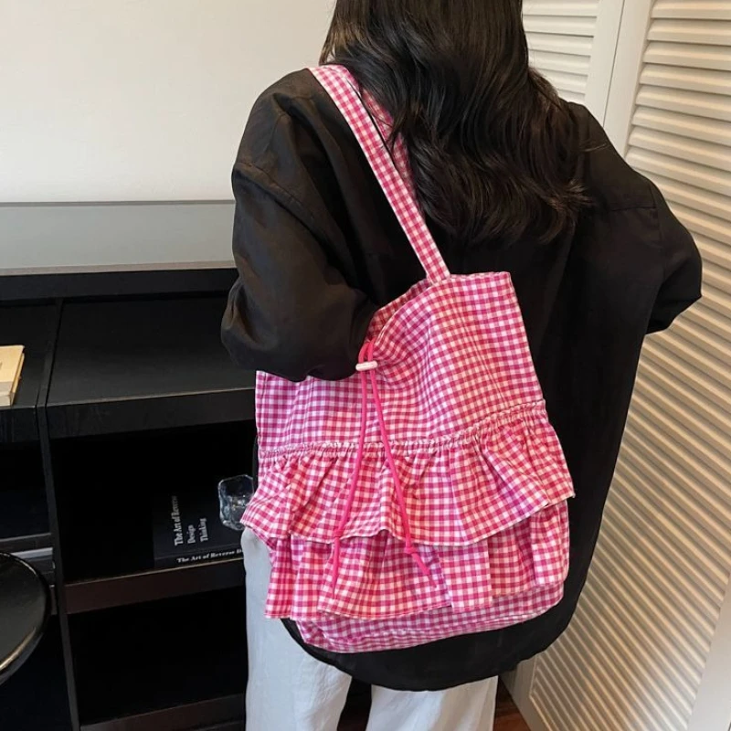 

Новый стиль, клетчатая дорожная сумка, шикарный плиссированный дизайн, женская сумка на плечо, модная сумка большой вместимости, сумка через плечо