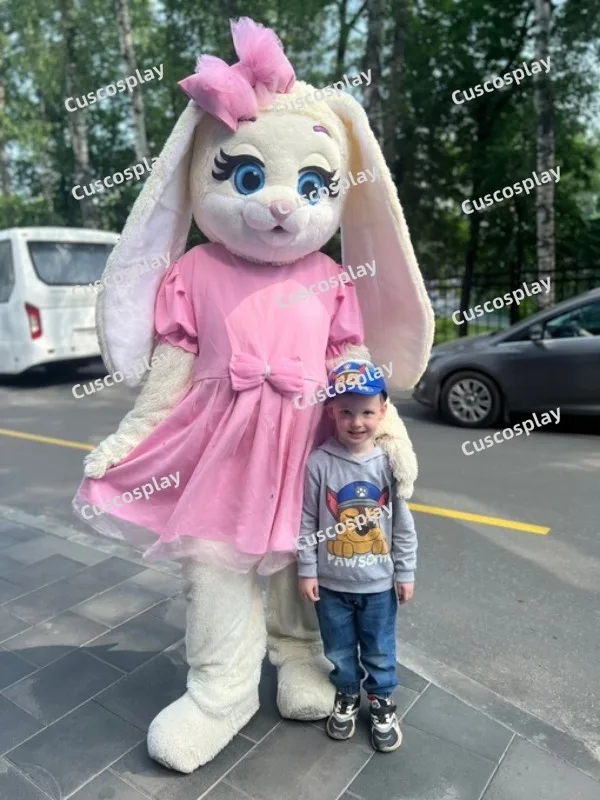 Christmas White Rabbit Cartoon Mascot Costume Pink Dress Bunny Cosplay Costume Performance Costume Christmas Party Props