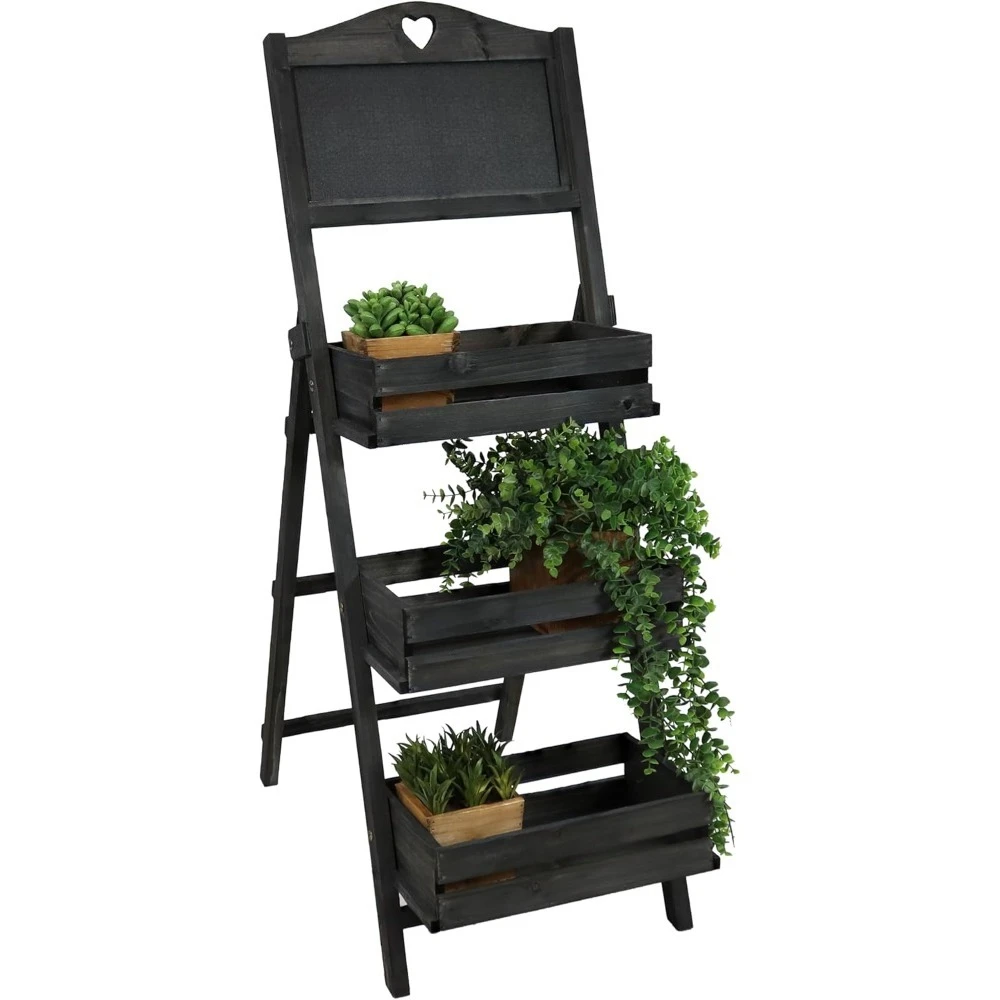 Wooden Plant Stand with Wood Ladder Shelf for Plants - For Indoor or Outdoor