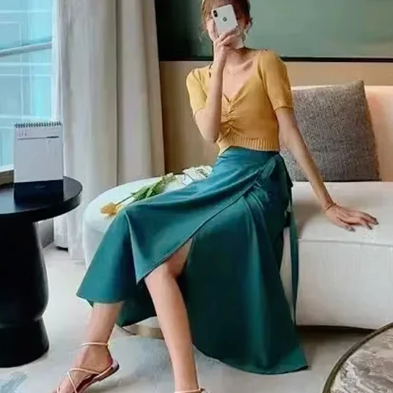 Fashion Women Floral Print Skirt Side Tie  Beach Skirts Summer High Waist Wrap Flower Long Skirt with Slit Y2k Long Skirt