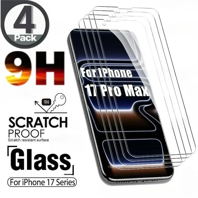 

4pcs Tempered Glass for IPhone 17 16 15 14 13 12 Pro Max Screen Protector for IPhone 12 13 Mini 14 Plus 16 Pro Max Tempered Film
