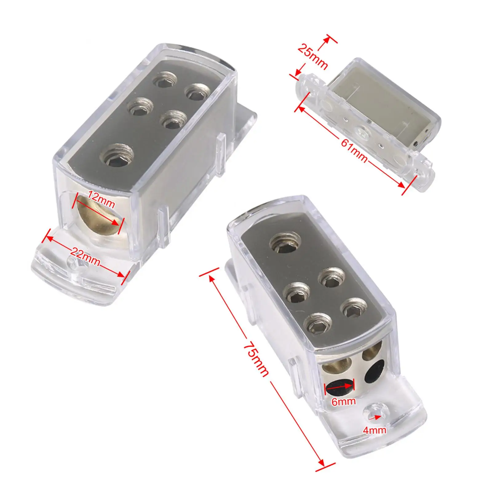 Car Stereo 4way Distribution Splitter Gold Tone Hyaline Protective Shell AGU Fuse Holder for Audio Amp Power Ground Installation
